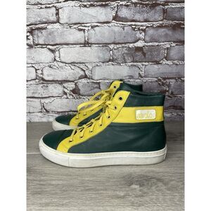 RENZO DERBY Elijah John Yarra (PH) Aevolo Green Leather Yellow Lace Sneakers 40